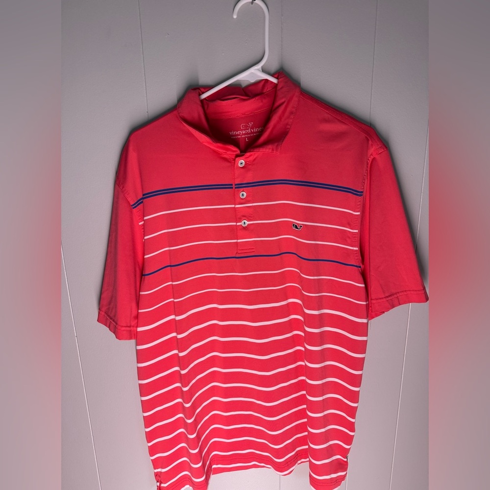Vineyard Vines Striped Golf Performance Polo Shirt Short Sleeve Men’s Sz LG